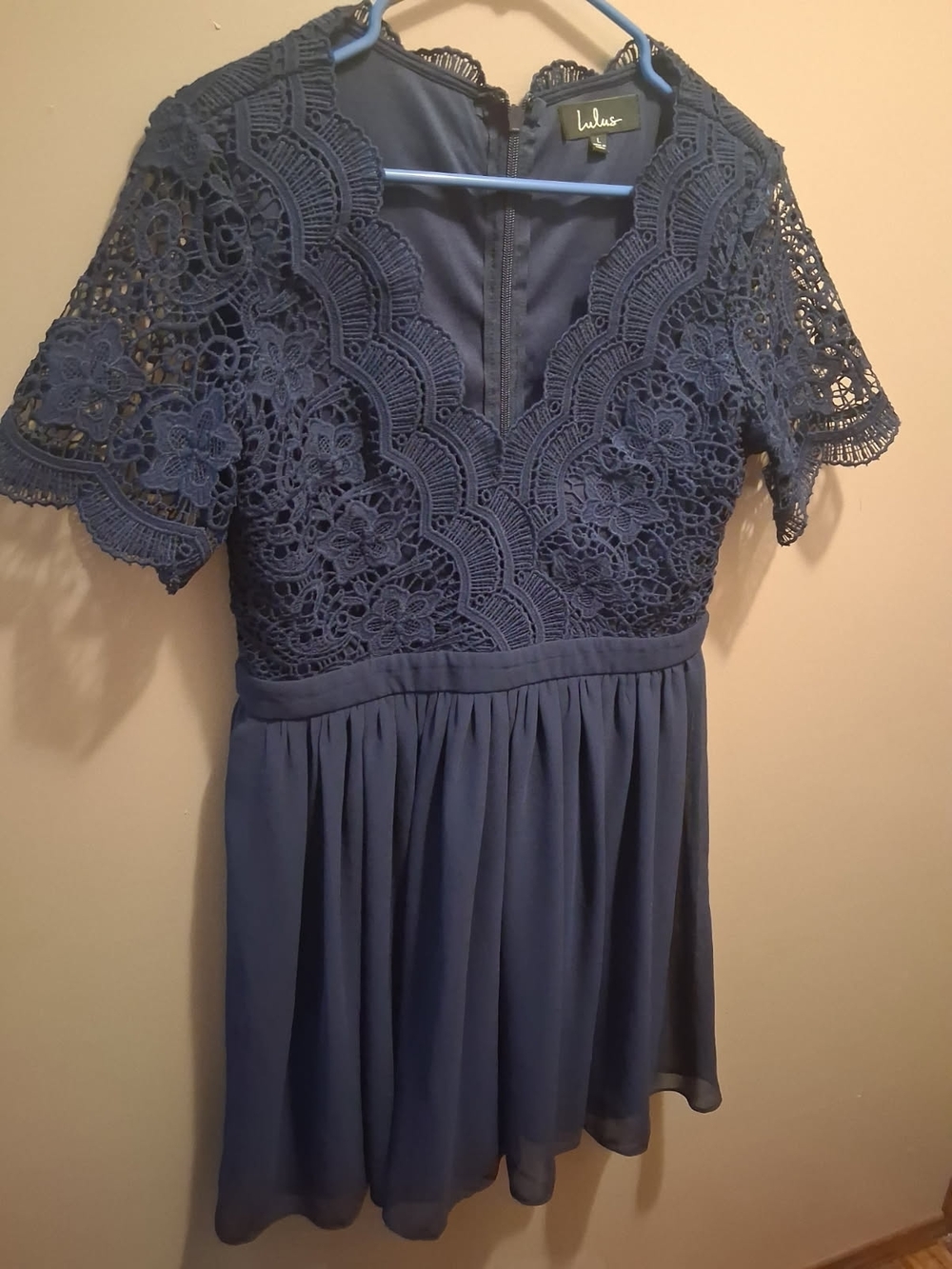 Lulu's Angel In Disguise Navy Blue Lace Skater Dress